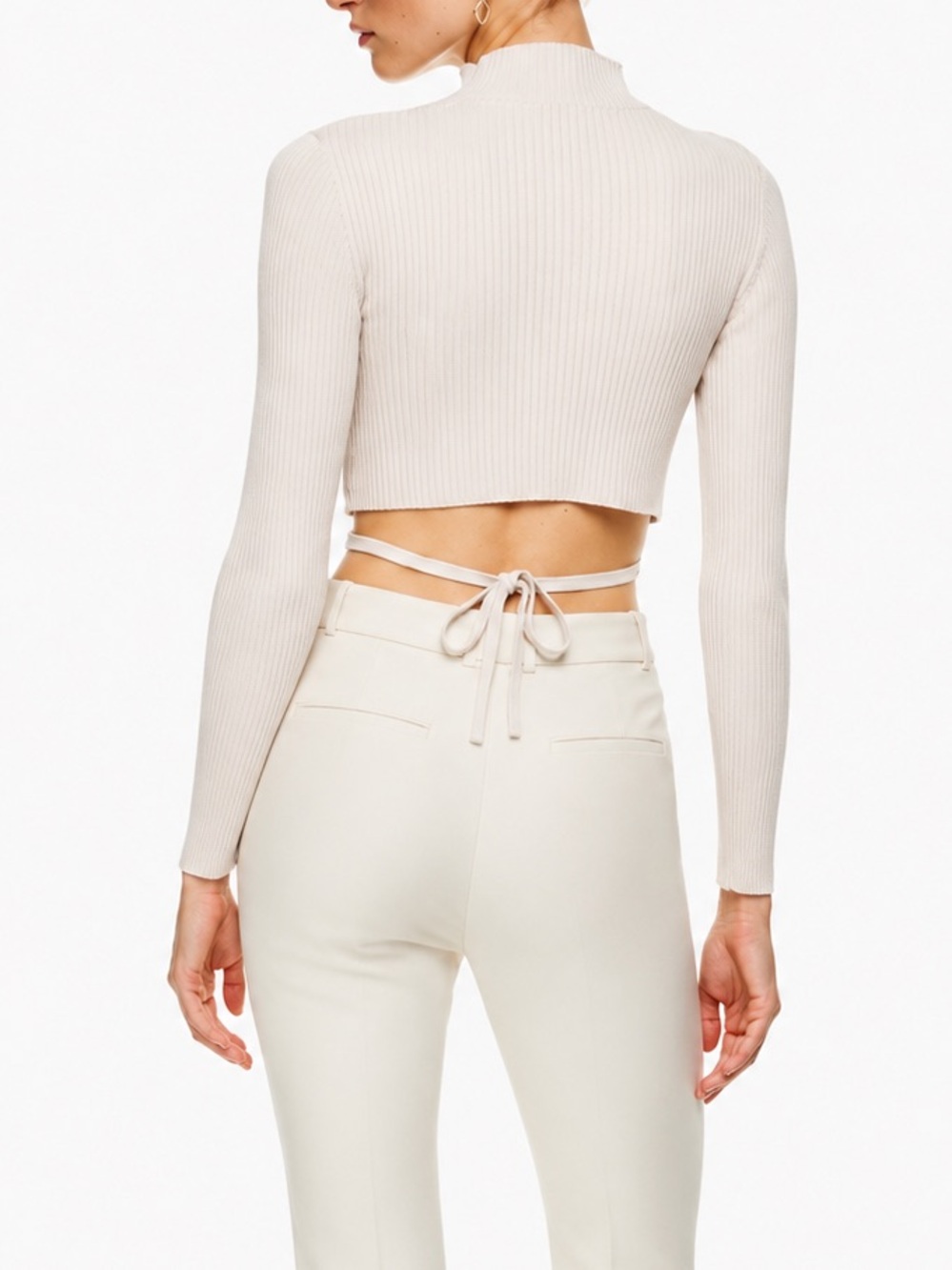 Aritzia Babaton Sculpt Knit Tie Back Long Sleeve Top Stone Ivory Size Large